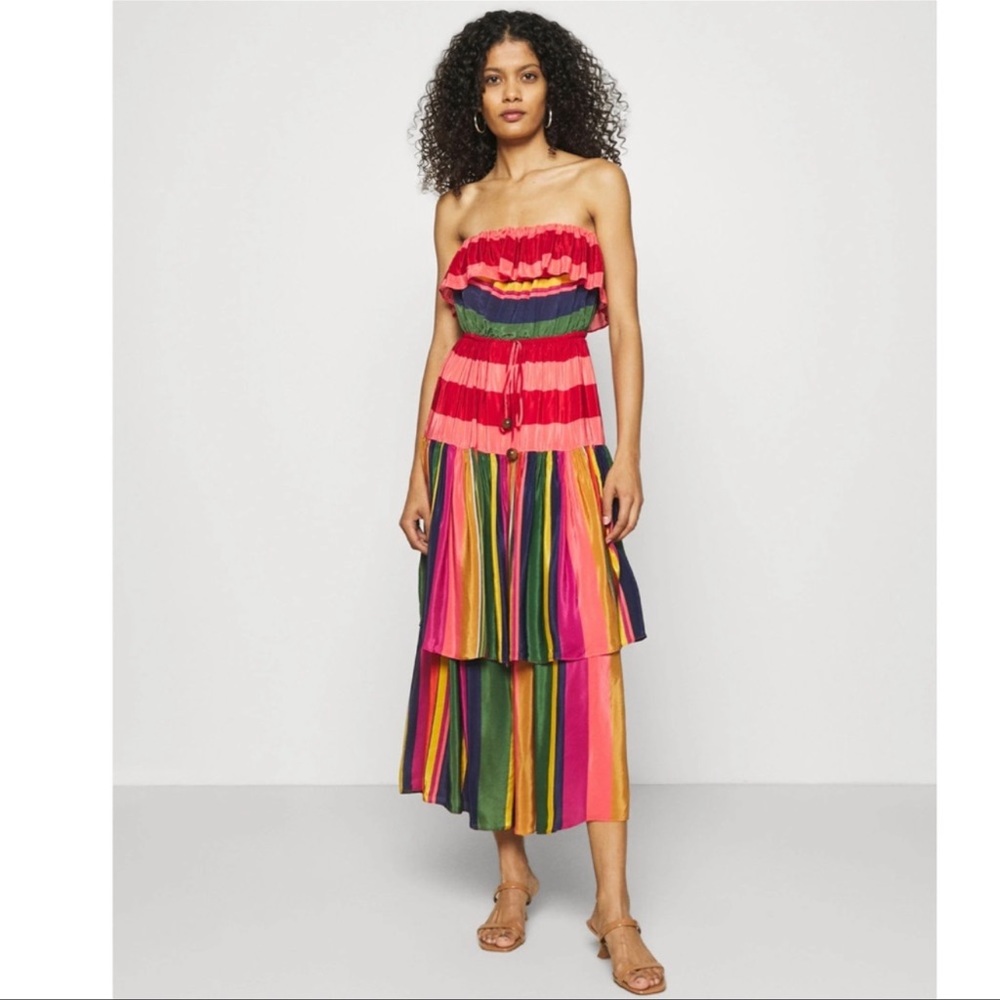 Farm Rio MIXED STRIPES STRAPLESS ruffle DRESS Sz M NWT - Picture 12 of 12